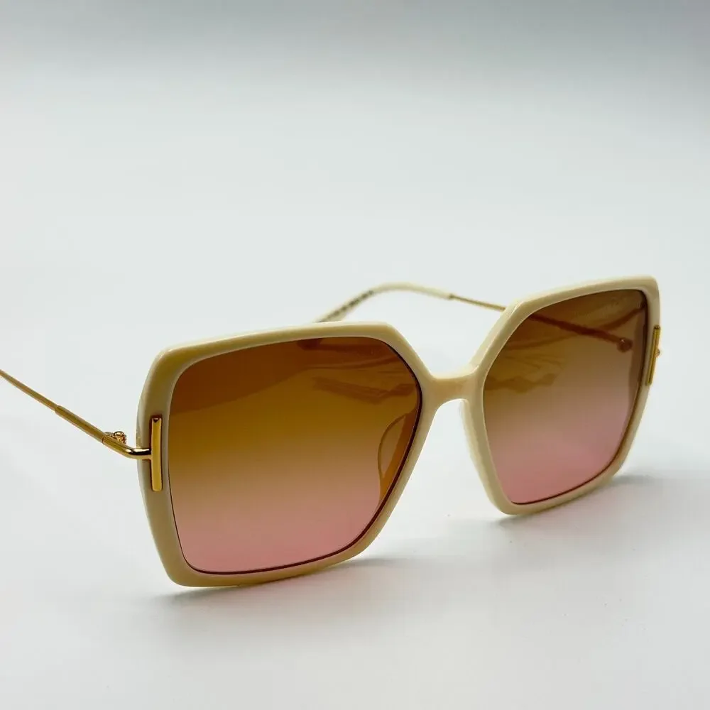 Tom Ford Sunglasses Joanna TF1039 25F Ivory Square Oversized Gradient Brown Lens
